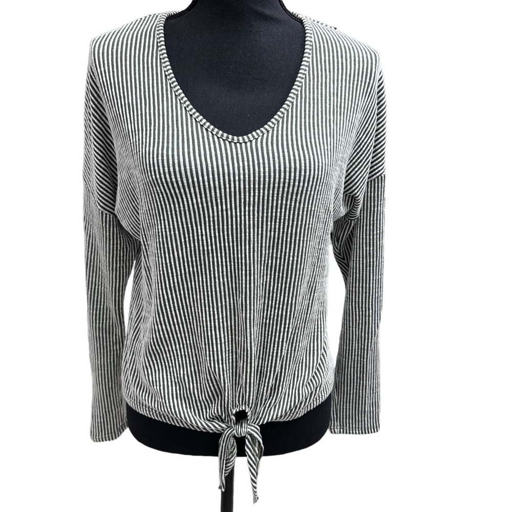 Anthropologie‎ Caution To The Wind Top Womens Large Green White Casual Blouse
